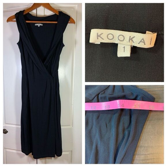Kookai Wrap Midi Dress 1 Black Glam LBD Night Out Semi‎ Formal Classic Witchy - Picture 1 of 11